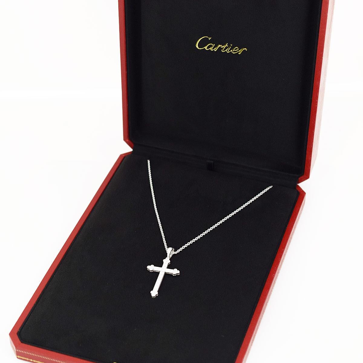 Cartier Diamond Cross Chain Pendant Necklace 18 Karat White Gold 5