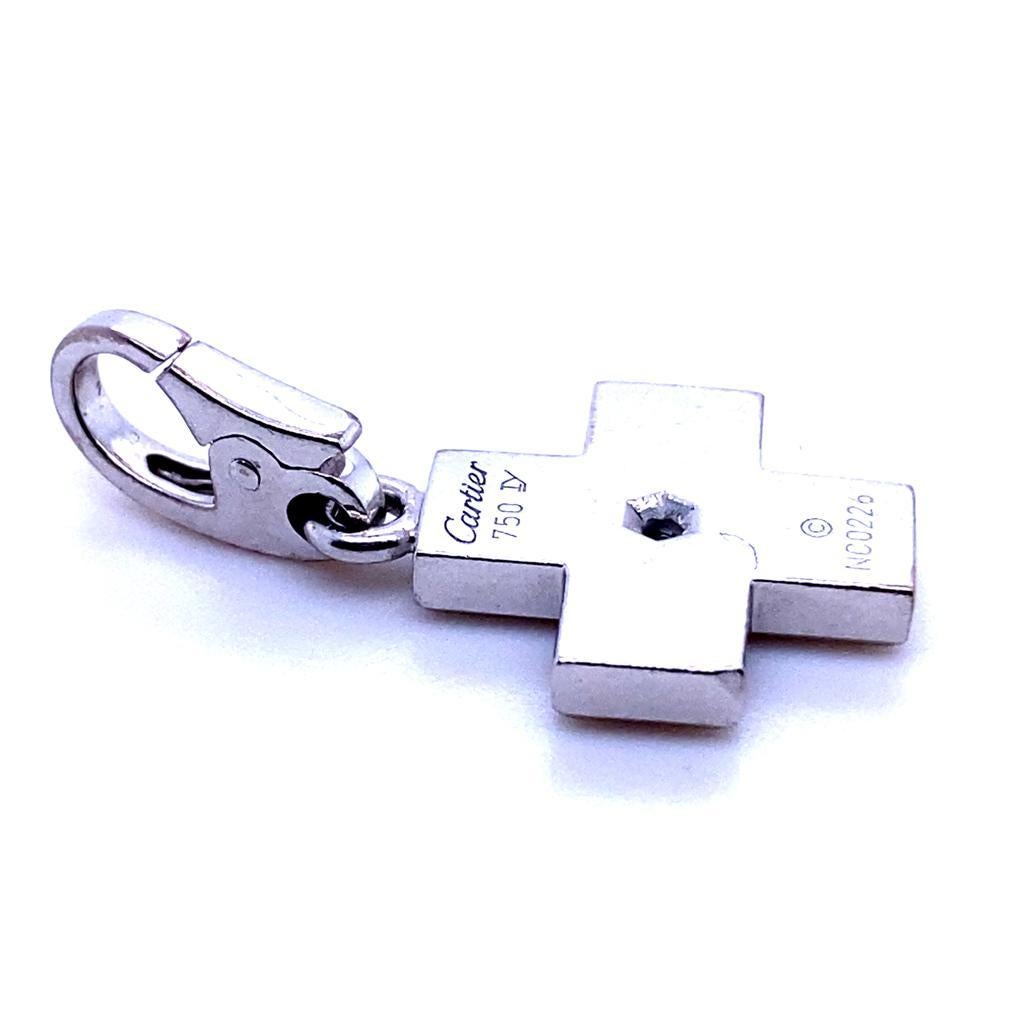 Round Cut Cartier Diamond Cross Charm 18 Karat White Gold