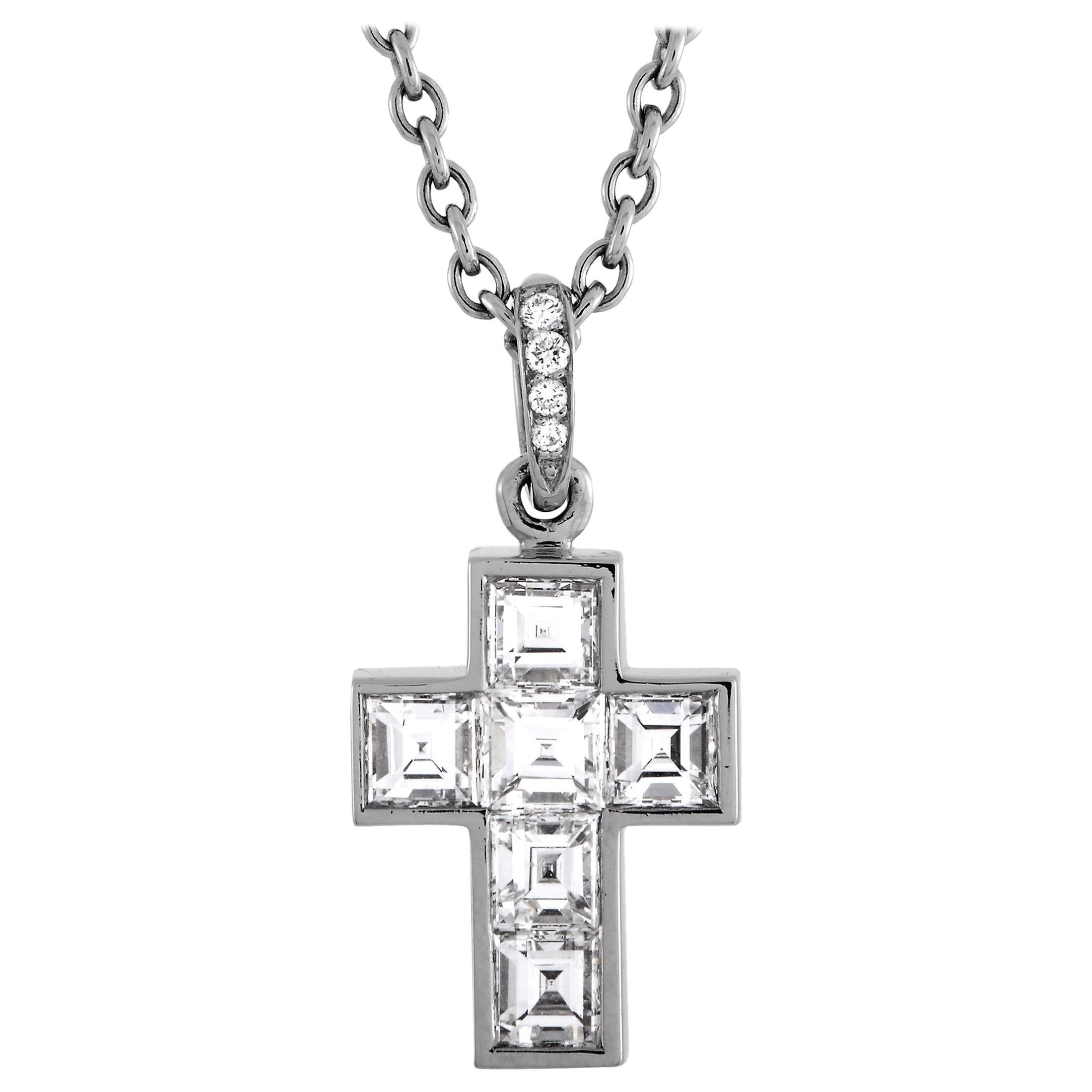 Cartier Diamond Cross Platinum Pendant Necklace