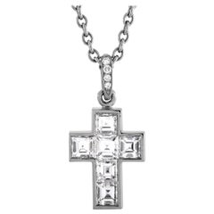 Vintage Cartier Diamond Cross Platinum Pendant Necklace