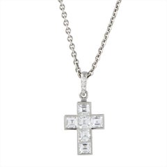 Vintage Cartier Diamond Cross Platinum Pendant Necklace