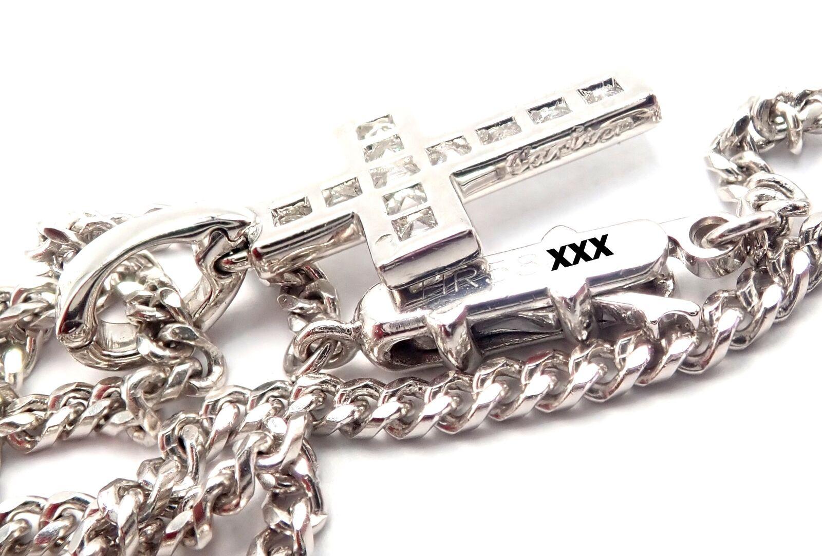Cartier Diamond Cross White Gold Pendant Necklace 10