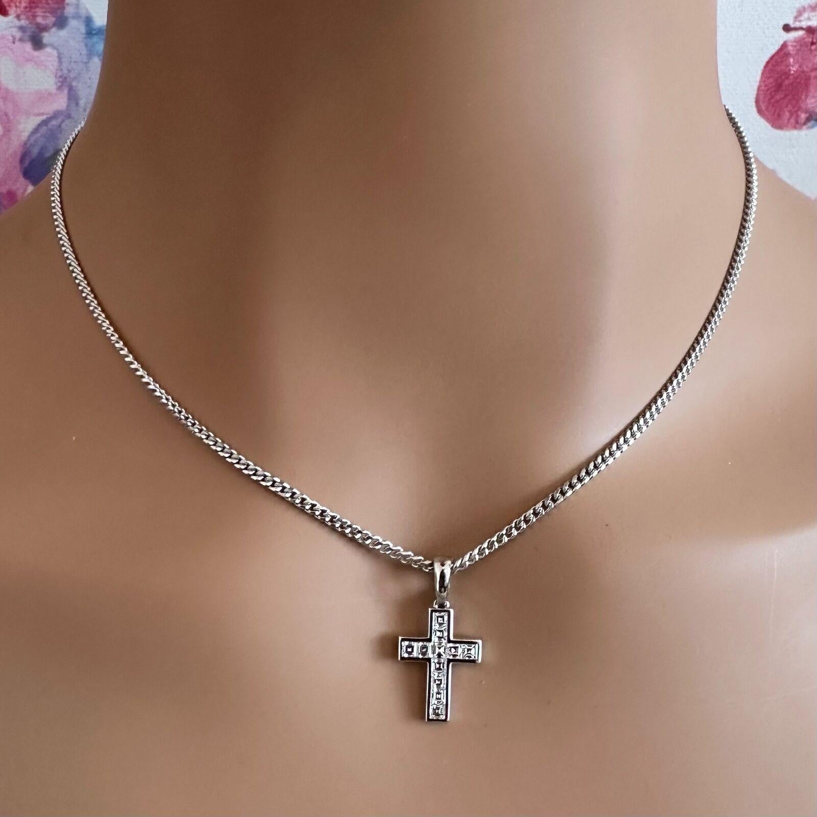 Women's or Men's Cartier Diamond Cross White Gold Pendant Necklace