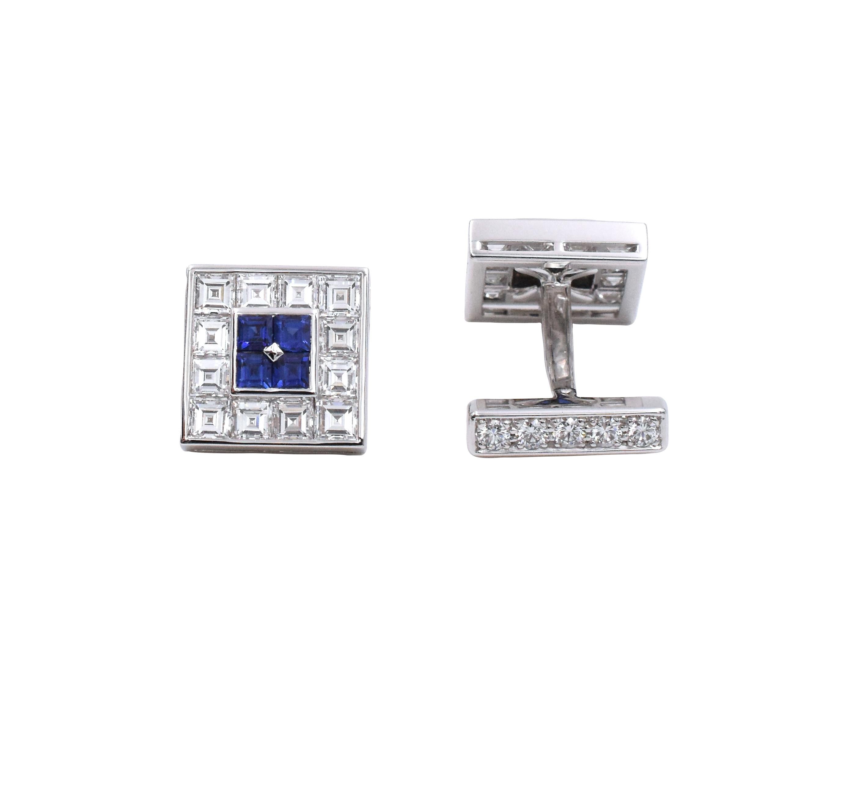 Artist Cartier Diamond Sapphire Cufflinks