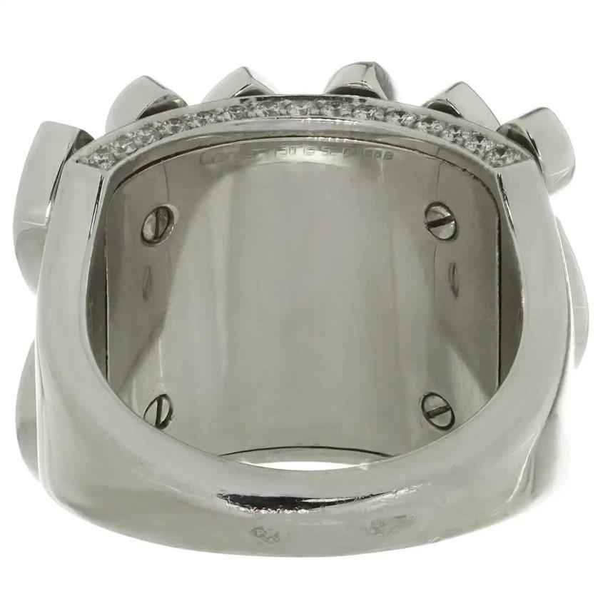 This stunning Cartier ring from the legendary Diadea collection is crafted in 18k white gold and features navette elements set with brilliant-cut round D- diamonds. Made in France circa 2005. The ring size is US 6. Excellent condition. No box or