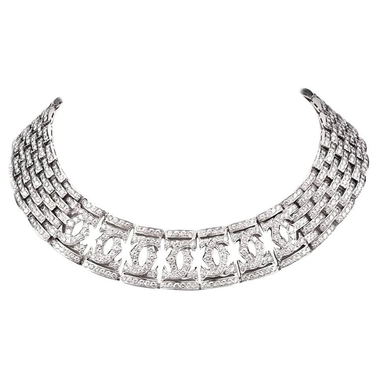 Cartier Diamond Double C 18 Karat White Gold Choker Necklace