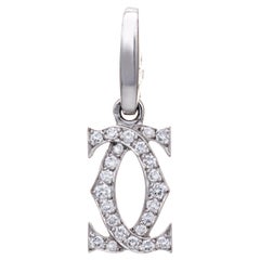 Retro Cartier Diamond Double C Charm Estate 18k White Gold Pendant Fine Jewelry