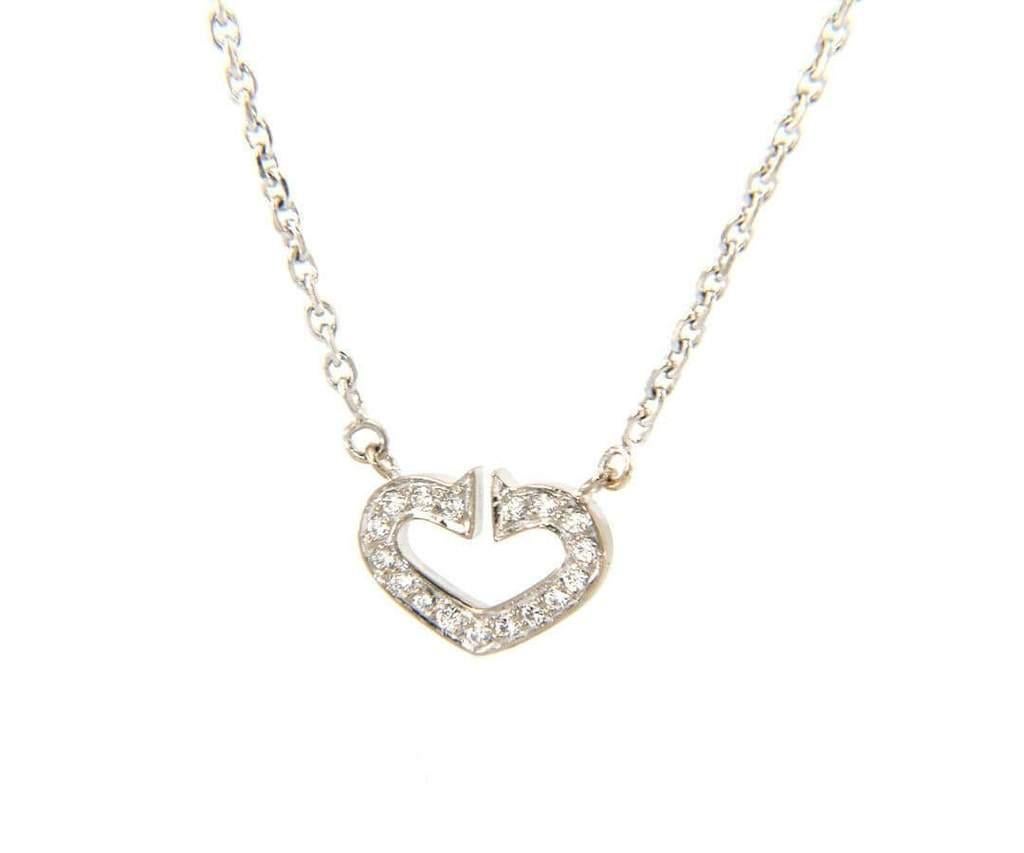 Cartier Diamond Double C Heart Pendant Necklace in 18kt White Gold In Excellent Condition For Sale In Vienna, VA
