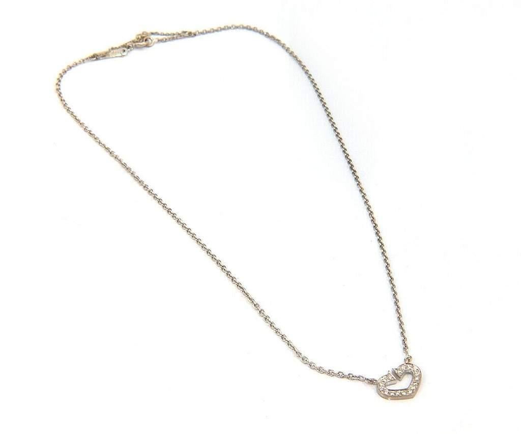 Women's Cartier Diamond Double C Heart Pendant Necklace in 18kt White Gold For Sale