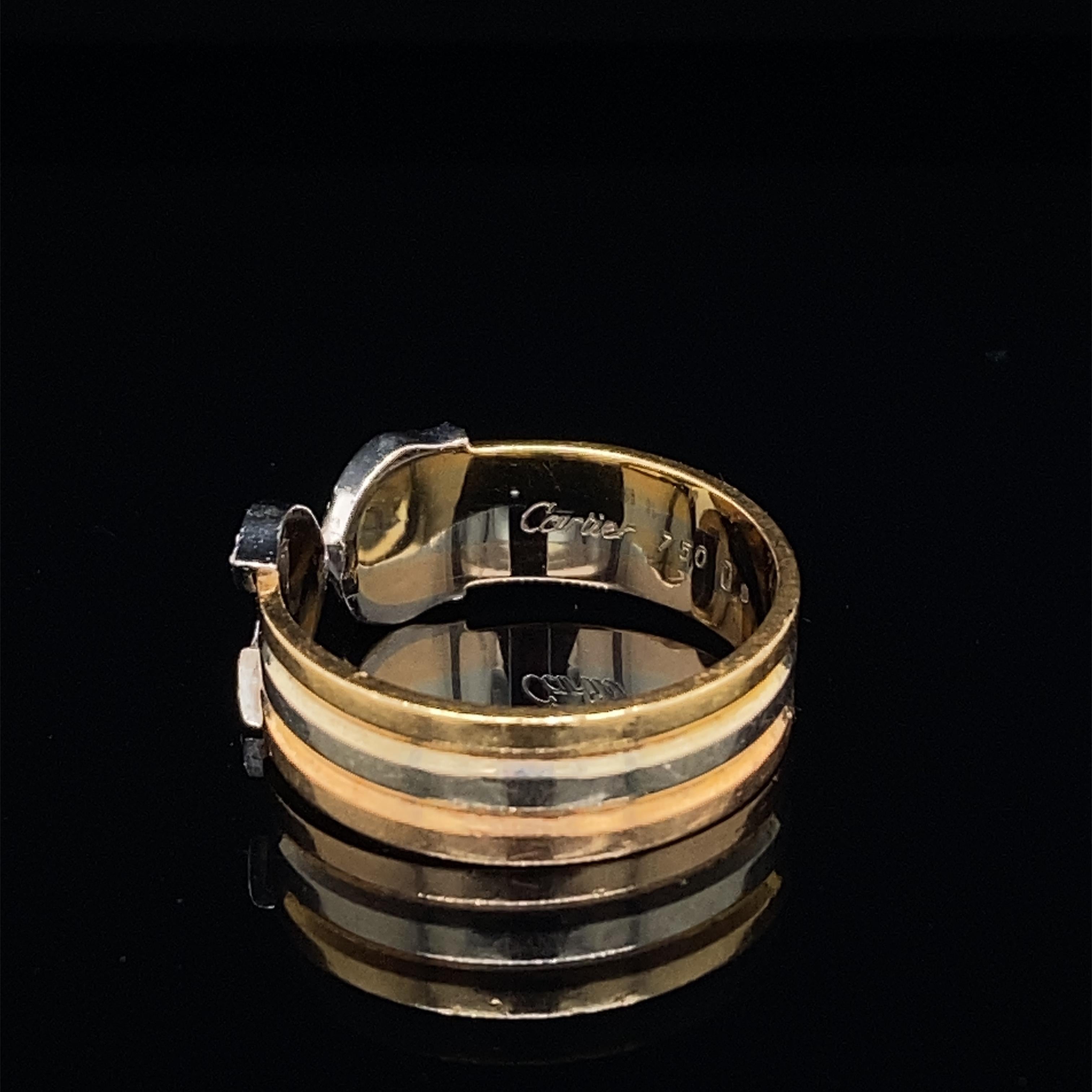 Round Cut Cartier Diamond Double C Tri-Color Gold Band Ring