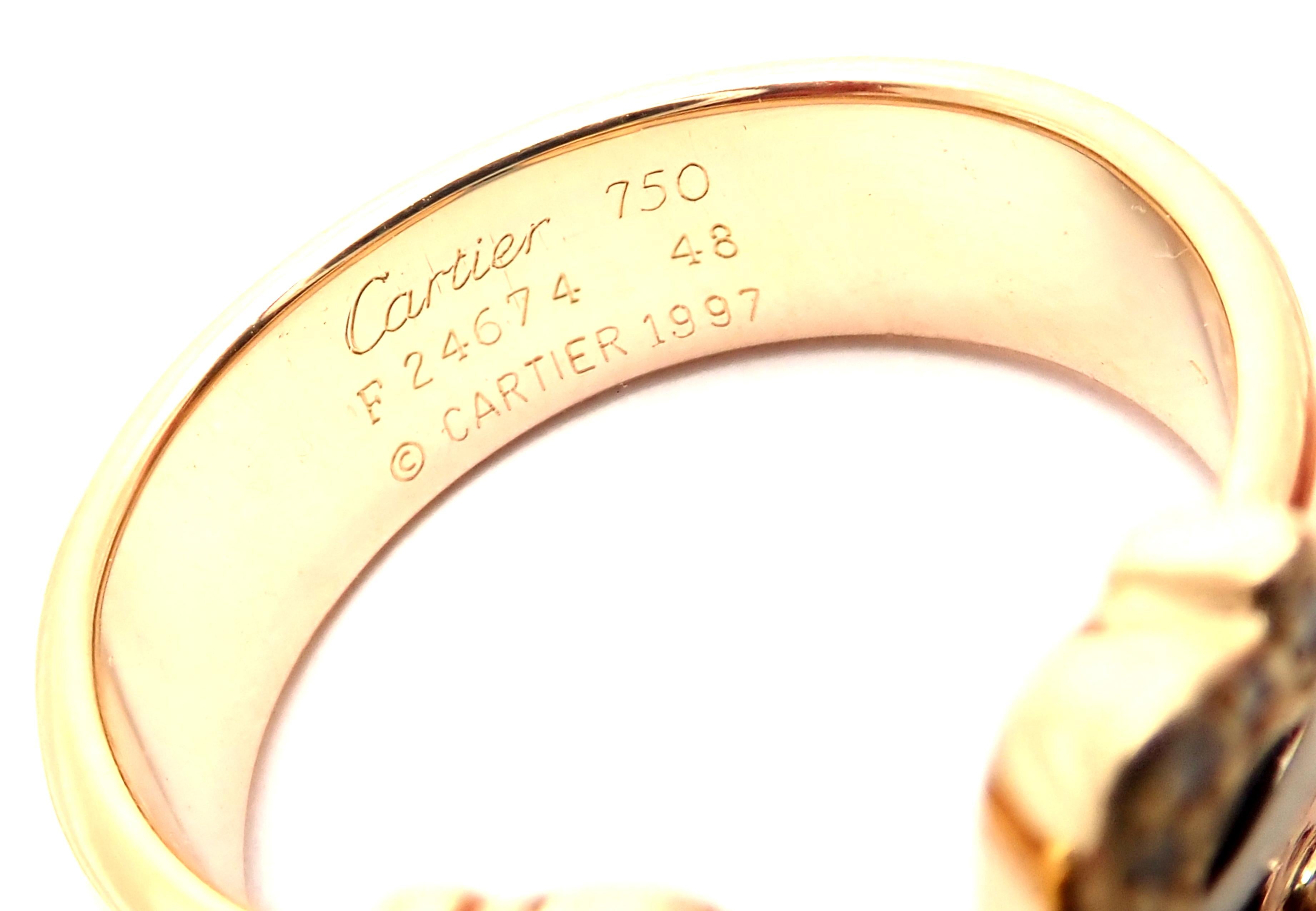 Cartier Diamond Double C Tri-Color Gold Band Ring In Excellent Condition In Holland, PA