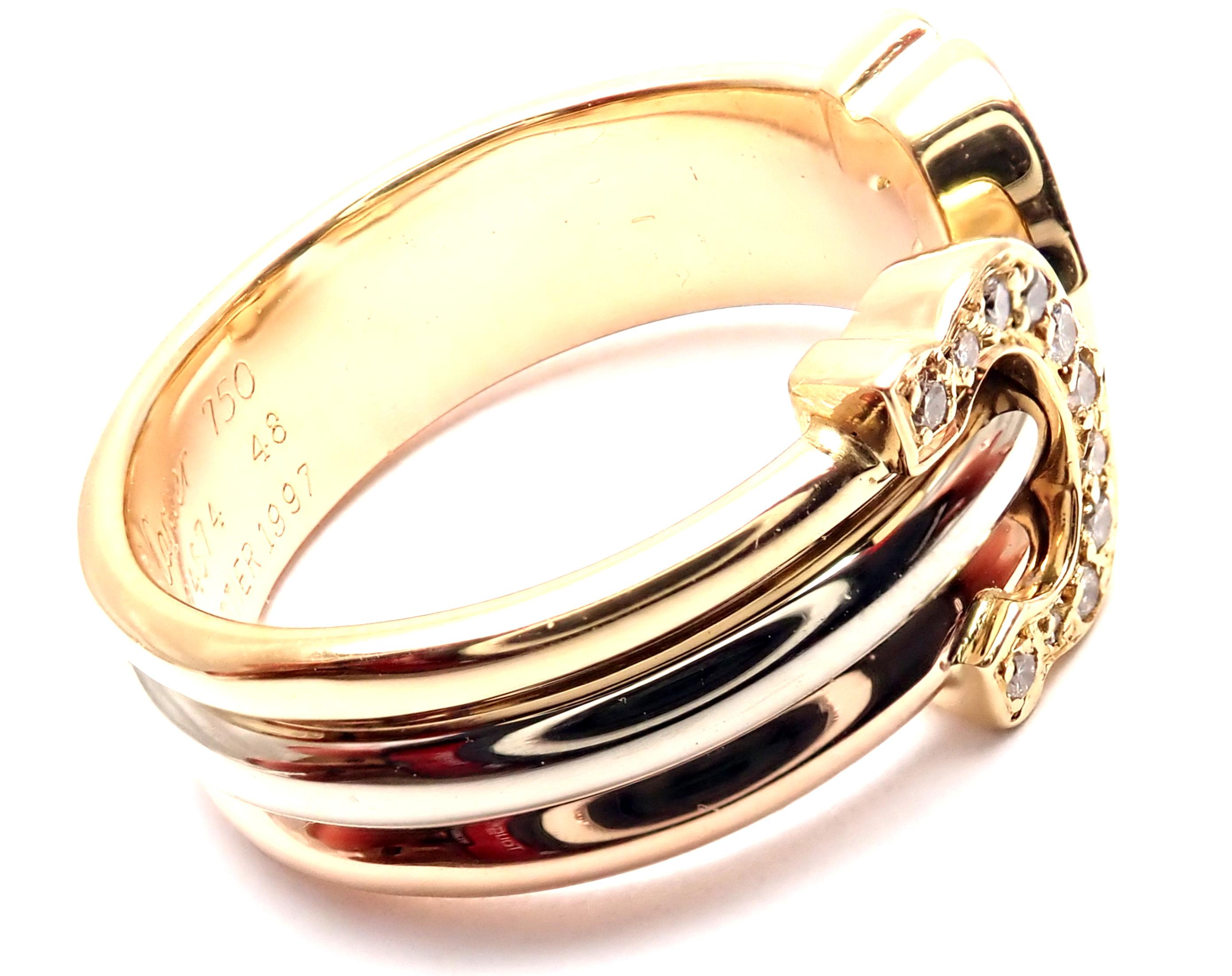 Women's or Men's Cartier Diamond Double C Tri-Color Gold Band Ring