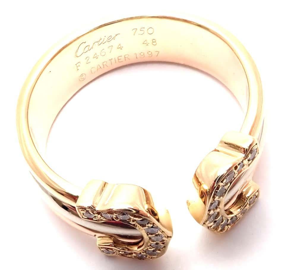 Women's or Men's Cartier Diamond Double C Tri-Color Gold Band Ring