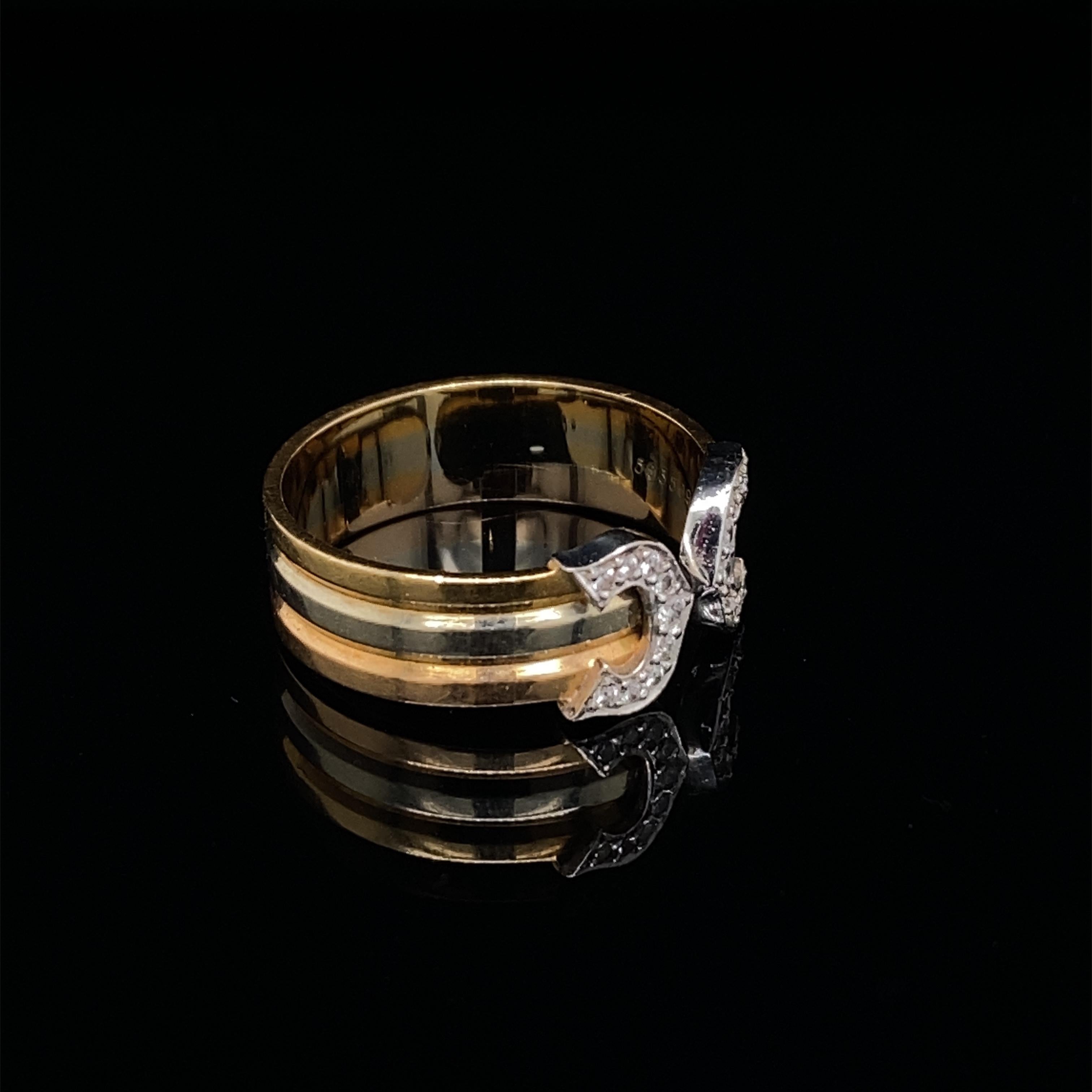 Cartier Diamond Double C Tri-Color Gold Band Ring 1