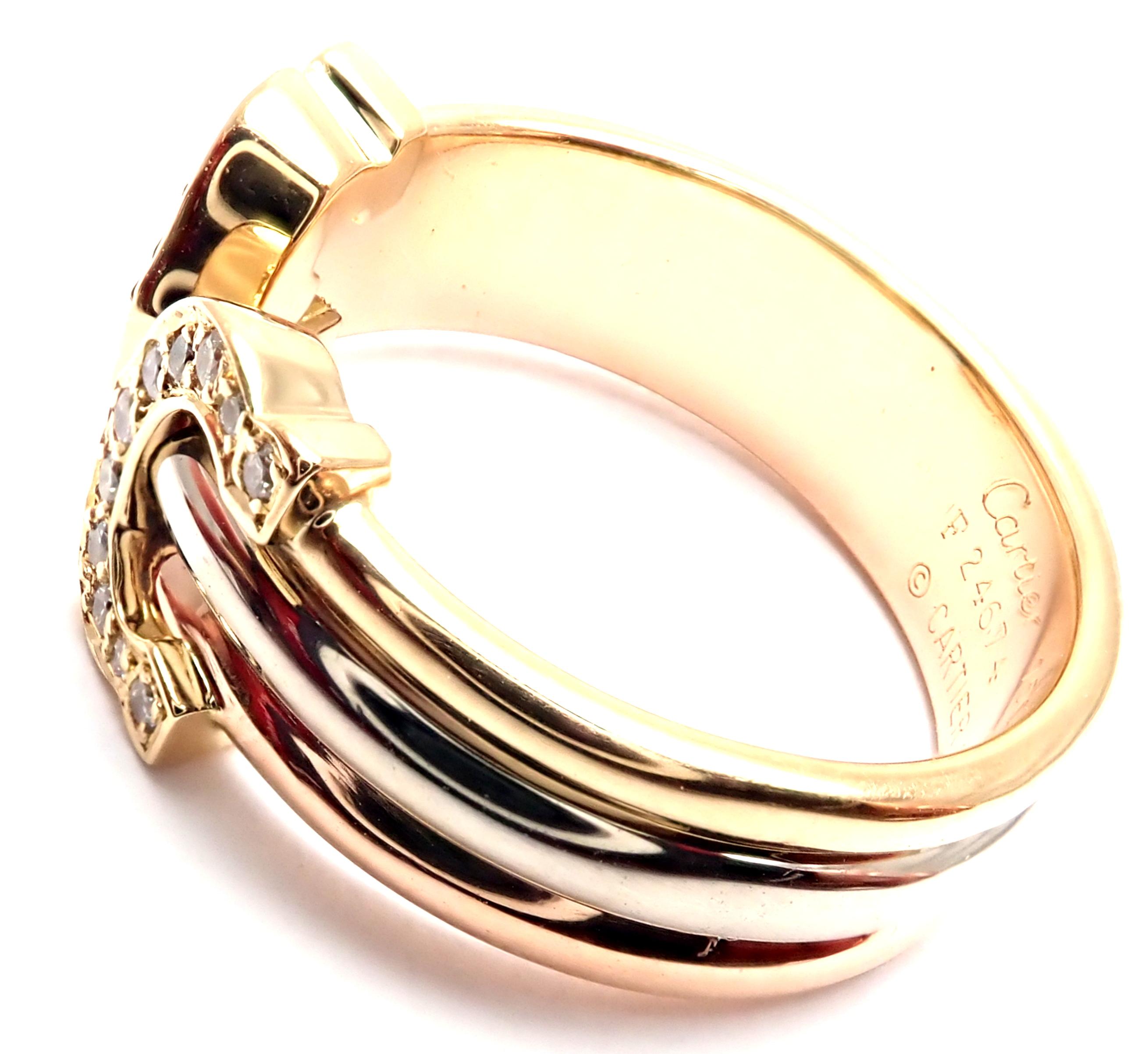 Cartier Diamond Double C Tri-Color Gold Band Ring 2