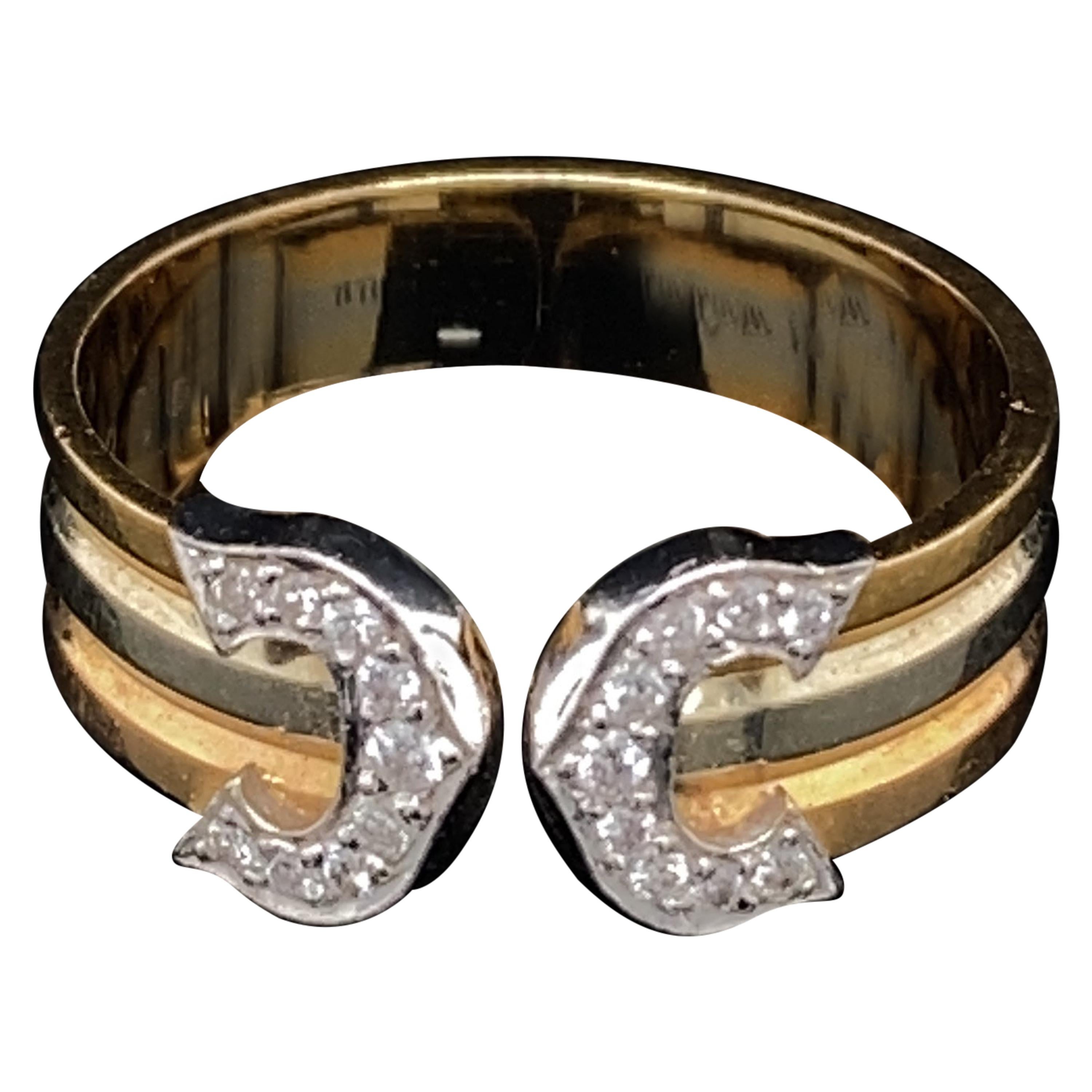 Cartier Diamond Double C Tri-Color Gold Band Ring