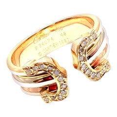 Vintage Cartier Diamond Double C Tri-Color Gold Band Ring