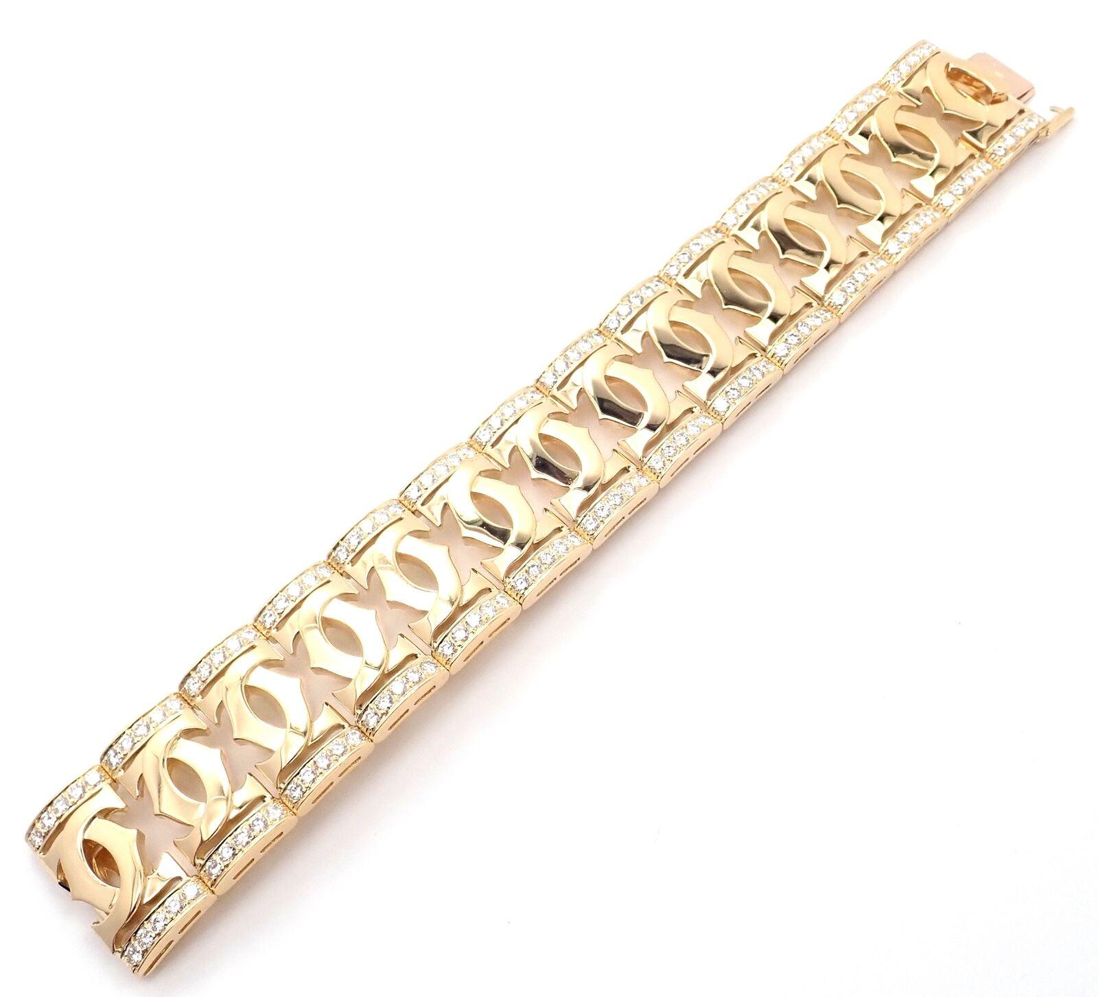 Brilliant Cut Cartier Diamond Double C Wide Yellow Gold Link Bracelet