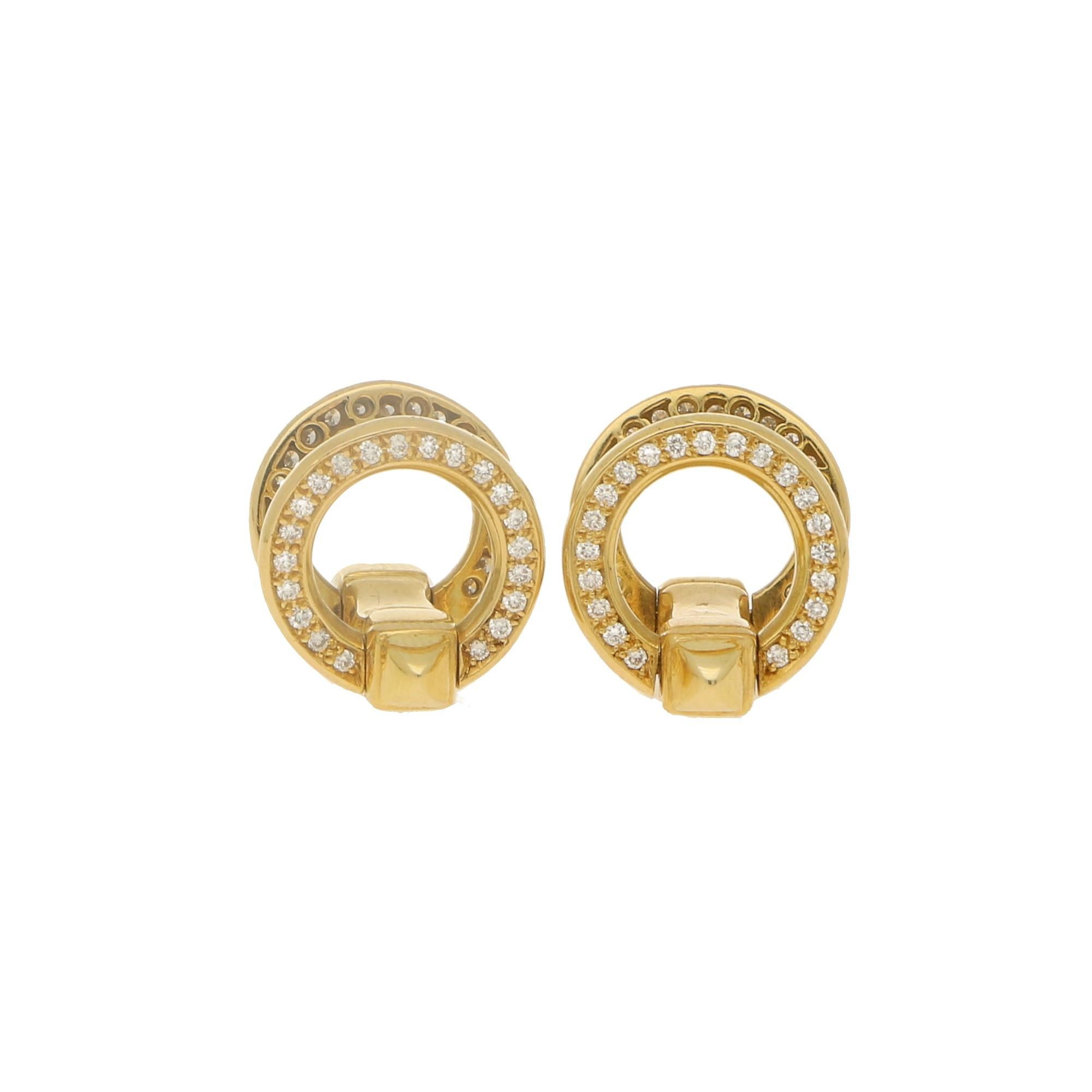 Modern Cartier Diamond Double Circle Snaffle Cufflinks in Yellow Gold