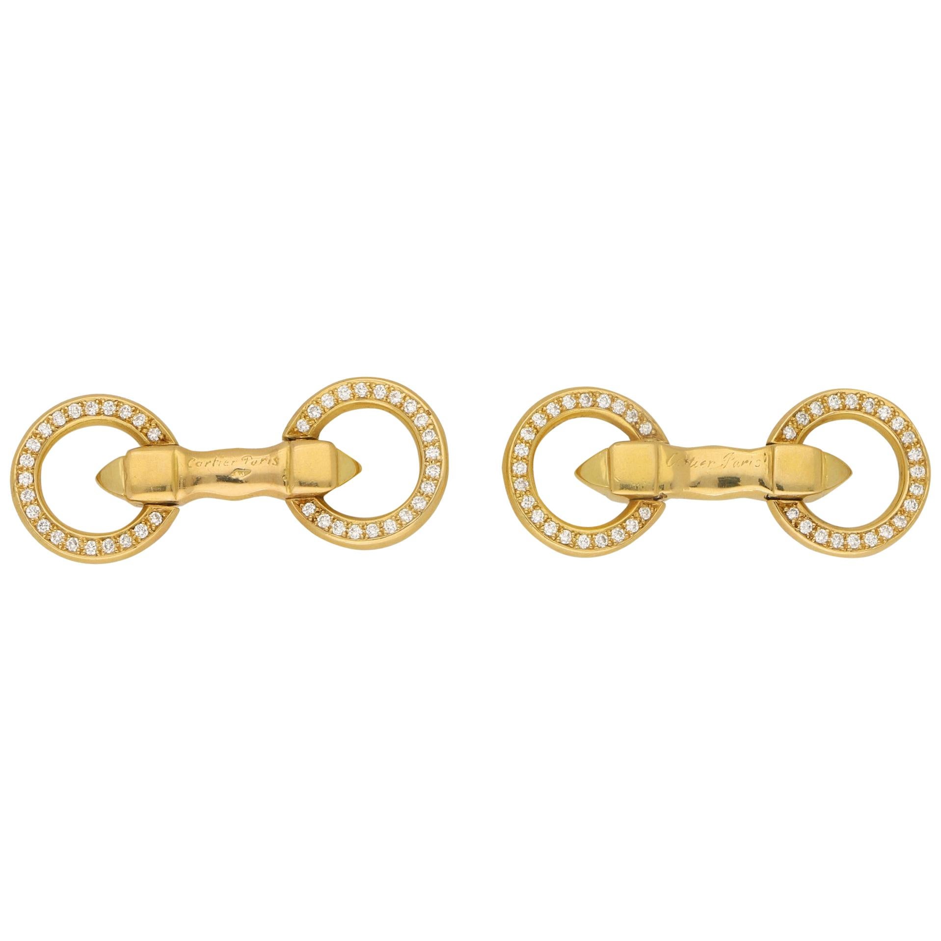 Cartier Diamond Double Circle Snaffle Cufflinks in Yellow Gold