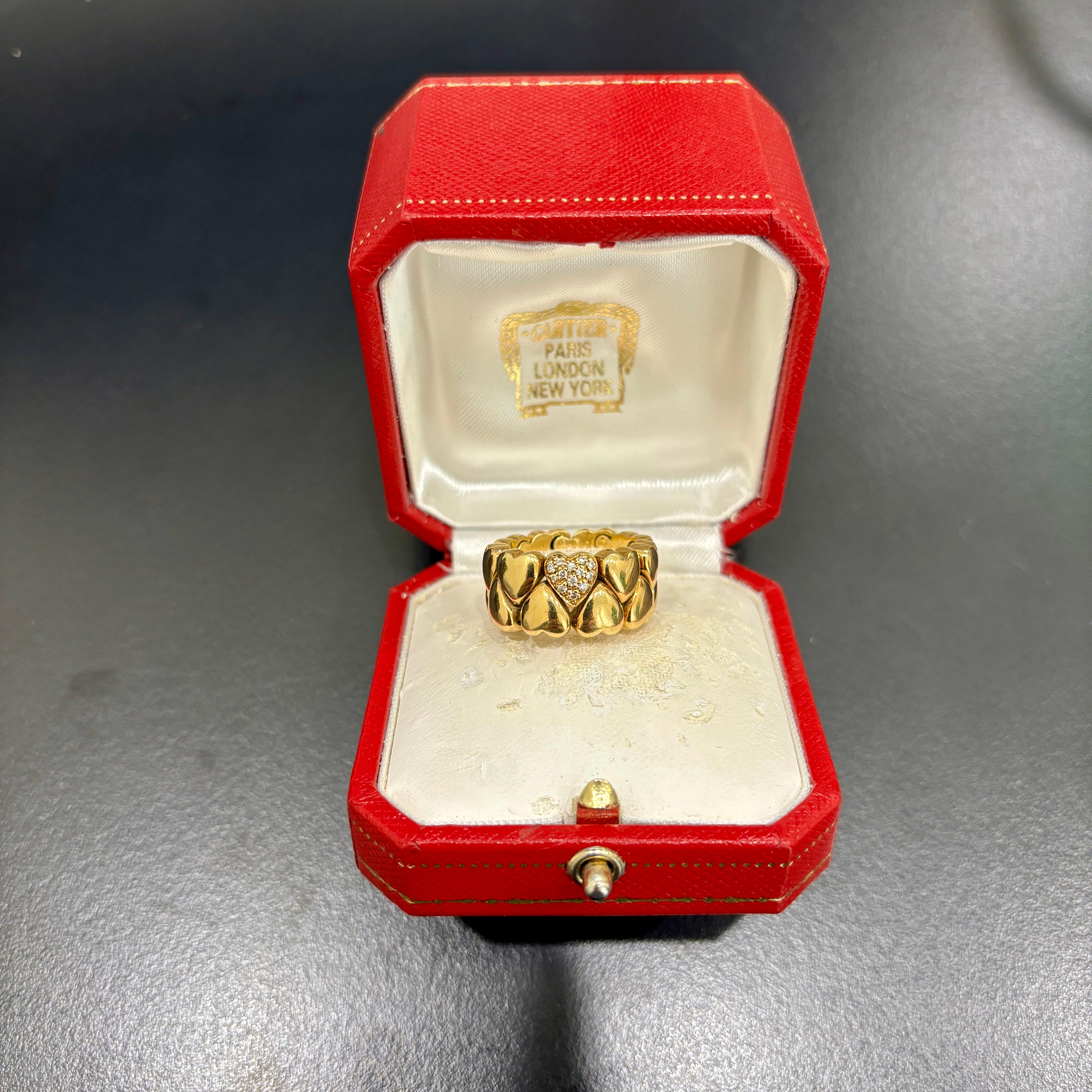Cartier Diamond Double Coeurs Gold Band Ring For Sale 10