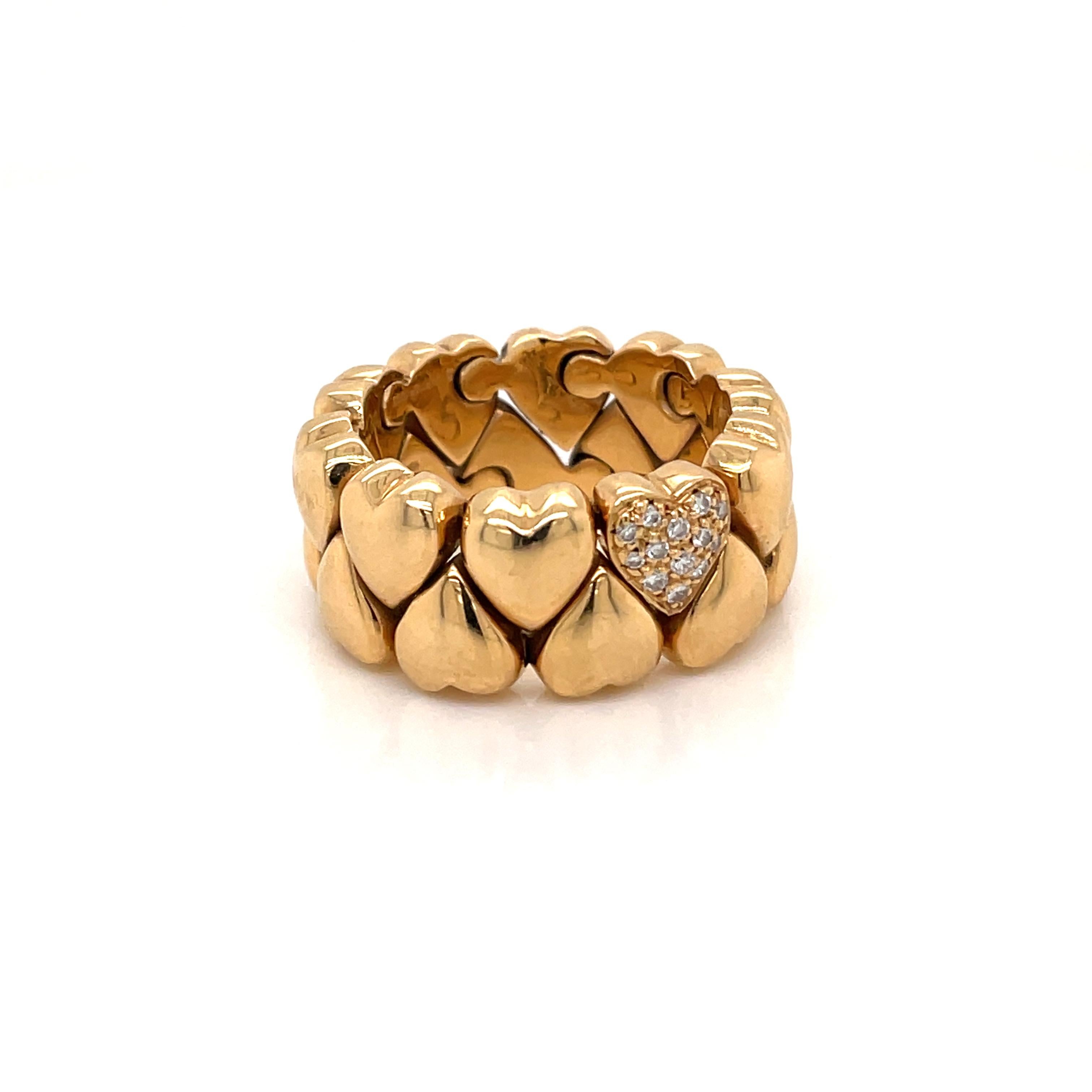 Cartier Diamond Double Coeurs Gold Band Ring In Excellent Condition In Napoli, Italy