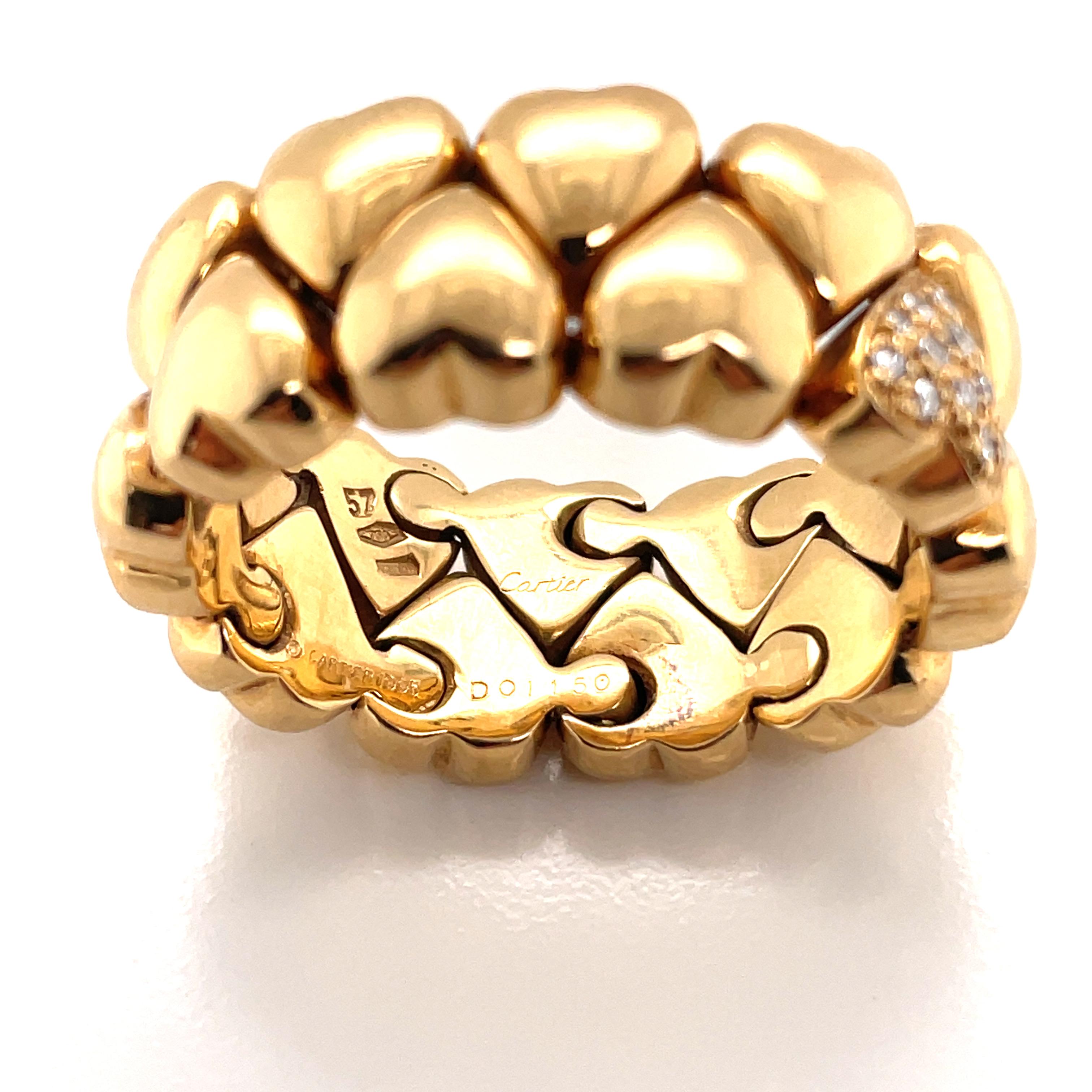 Women's Cartier Diamond Double Coeurs Gold Band Ring