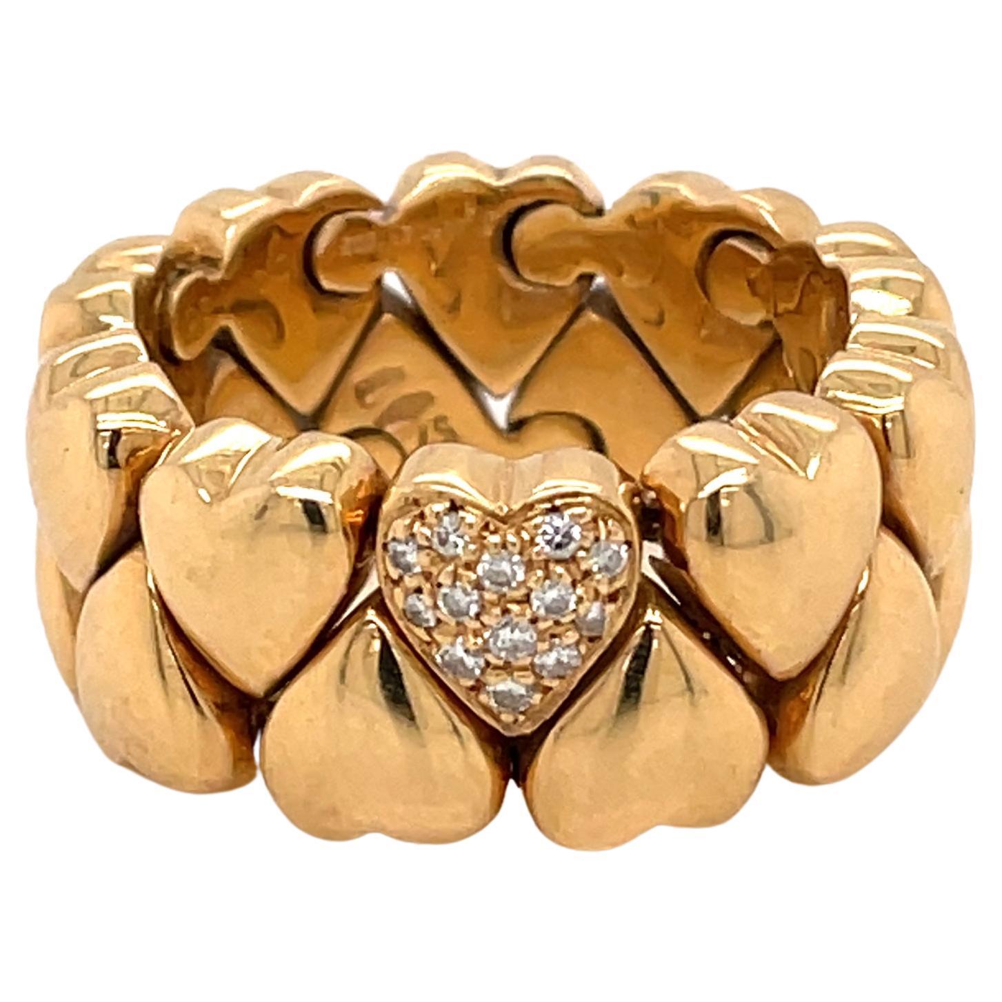 Cartier Diamond Double Coeurs Gold Band Ring For Sale