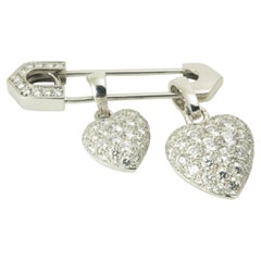 Cartier Diamond Double Heart Charm Safety Pin Convertible Brooch, 18 Karat Gold