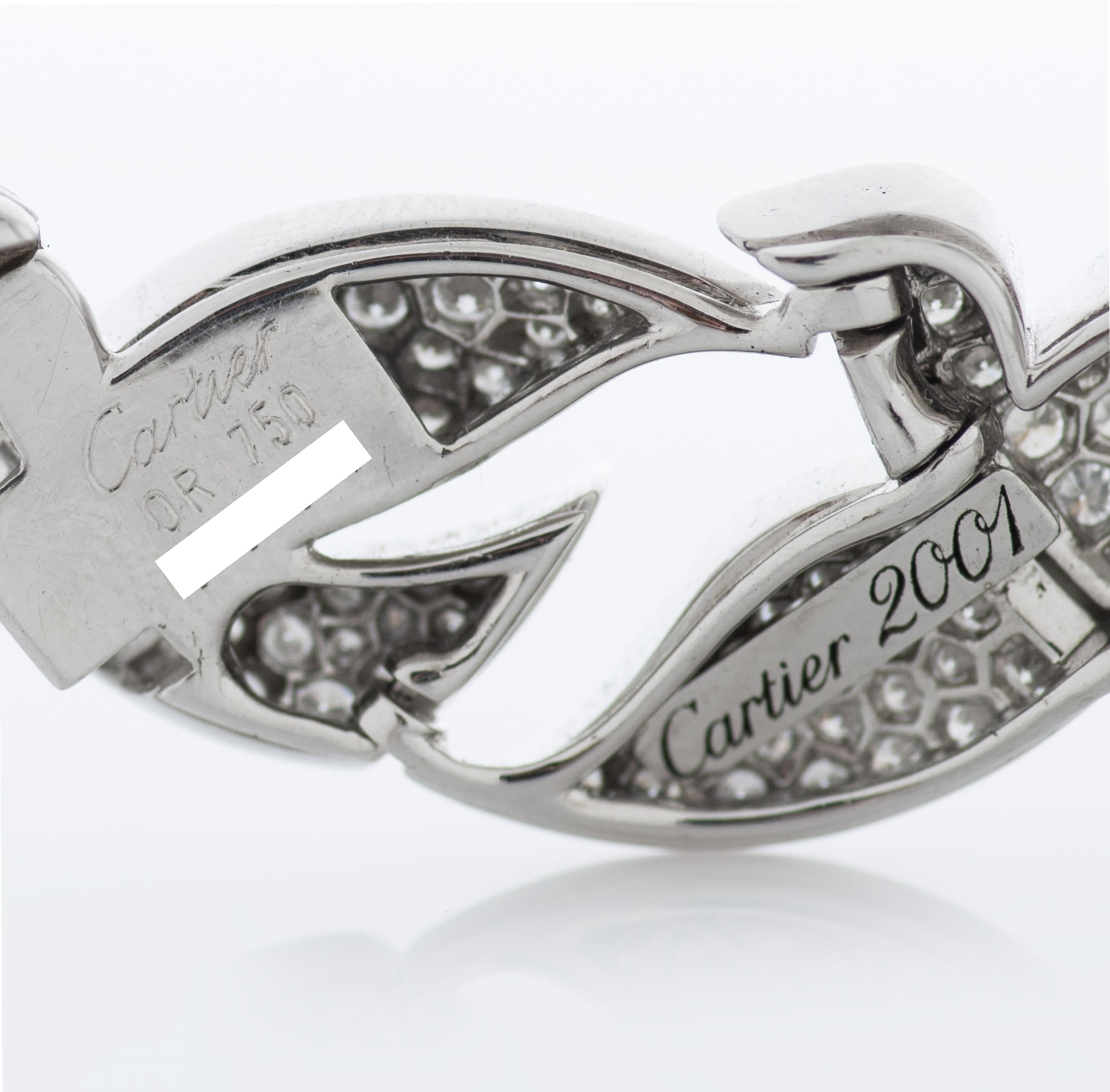 Cartier Diamond Dove of Peace Bracelet in 18k White Gold W/ Box and Certificate In Excellent Condition In Philadelphia, PA
