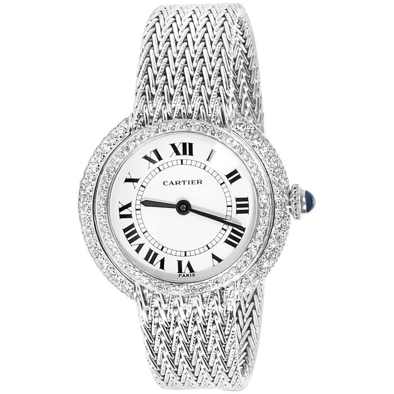 Cartier Diamond Dress Women's Watch in 18 Karat White Gold For Sale at