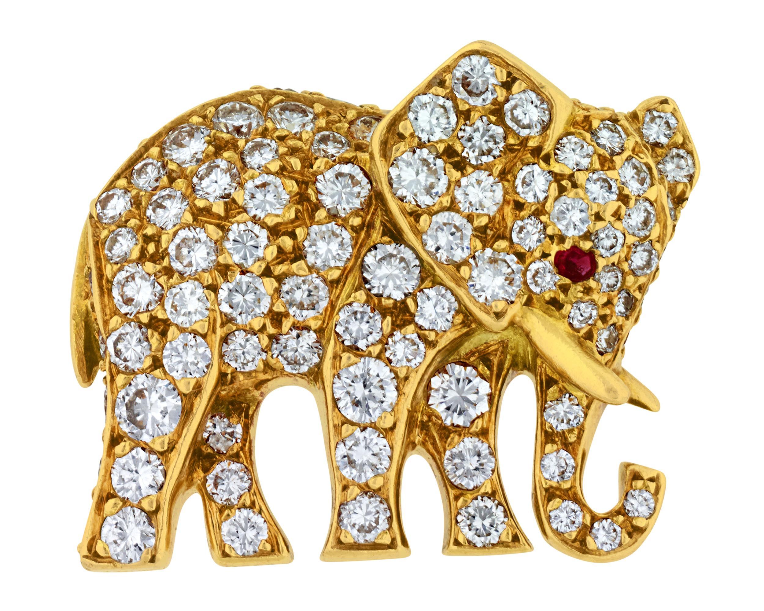 Art Deco Cartier Diamond Elephant Brooch For Sale