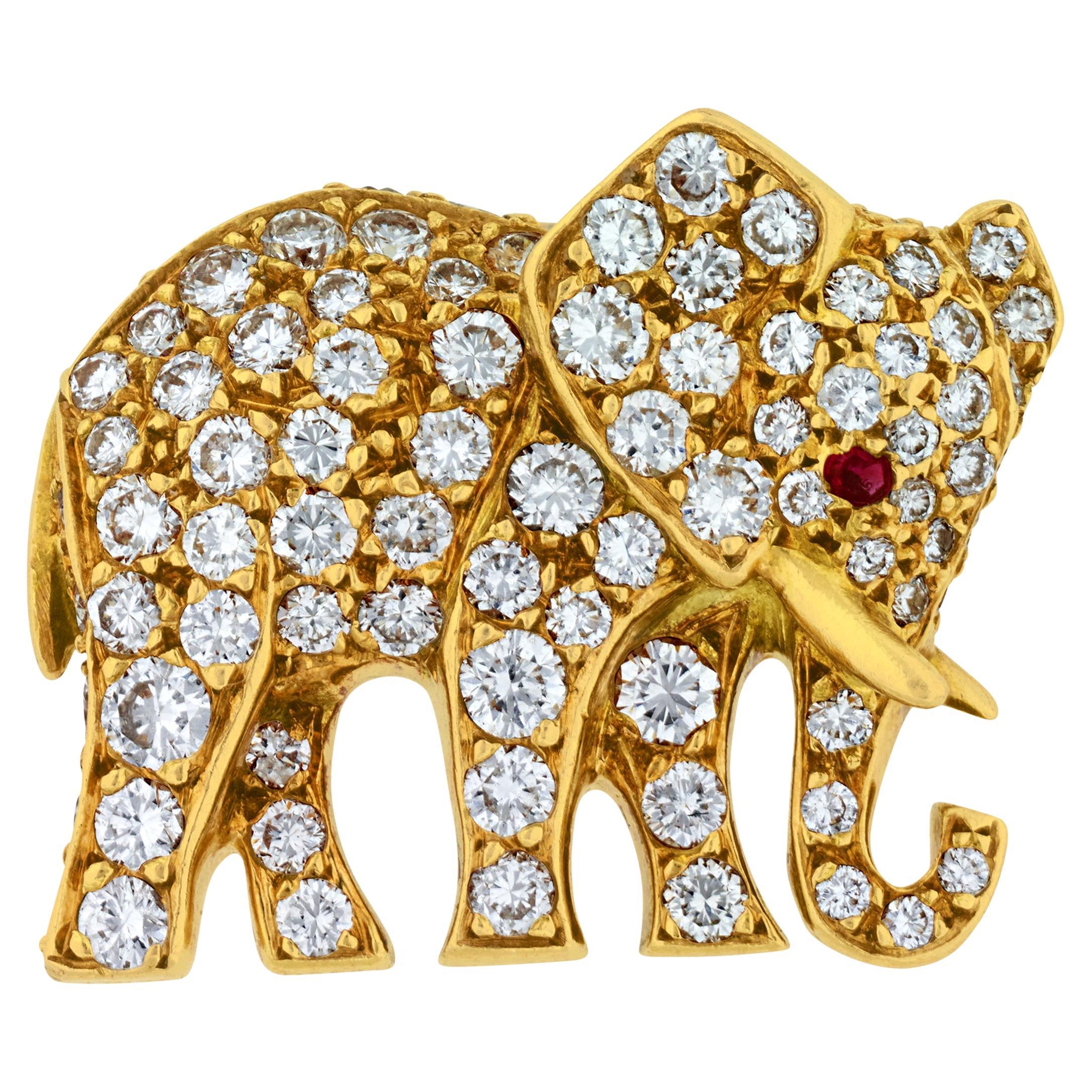 Cartier Diamond Elephant Brooch For Sale