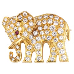 Spilla Elefante con diamante Cartier Vintage in oro giallo 18 carati firmata Gioielli