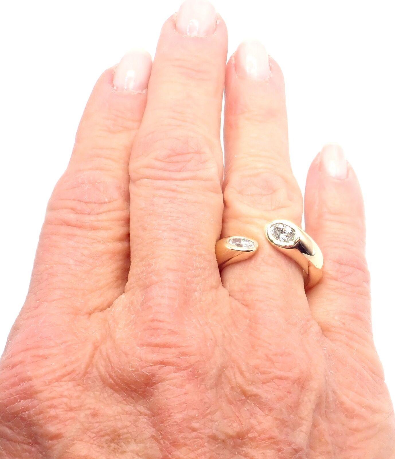 Oval Cut Cartier Diamond Ellipse Deux Tetes Croisees Bypass Yellow Gold Band Ring