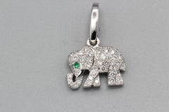Cartier Diamond Emerald 18 Karat White Gold Elephant Charm