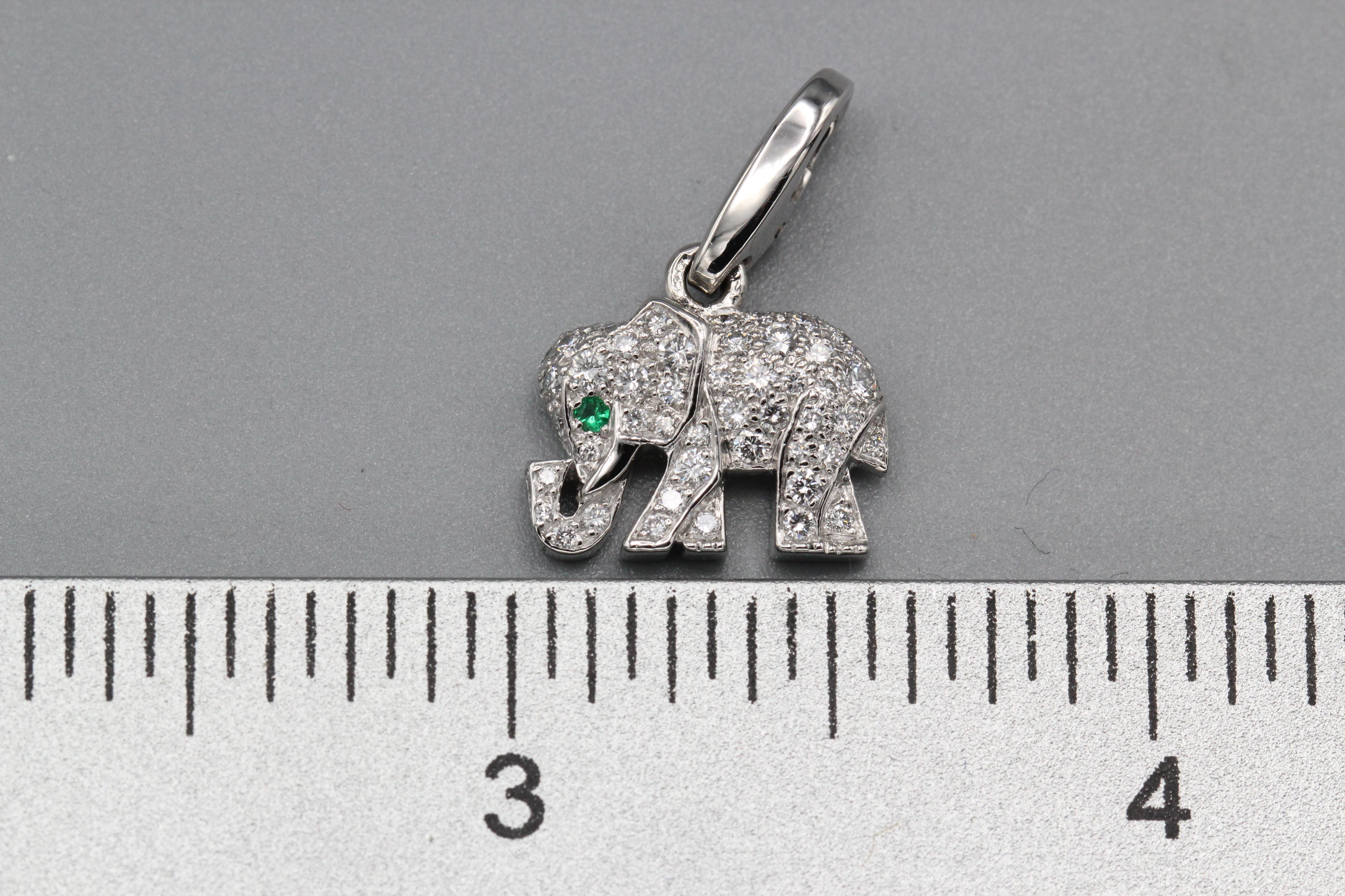 Cartier Diamond Emerald 18 Karat White Gold Elephant Charm In Good Condition In Bellmore, NY