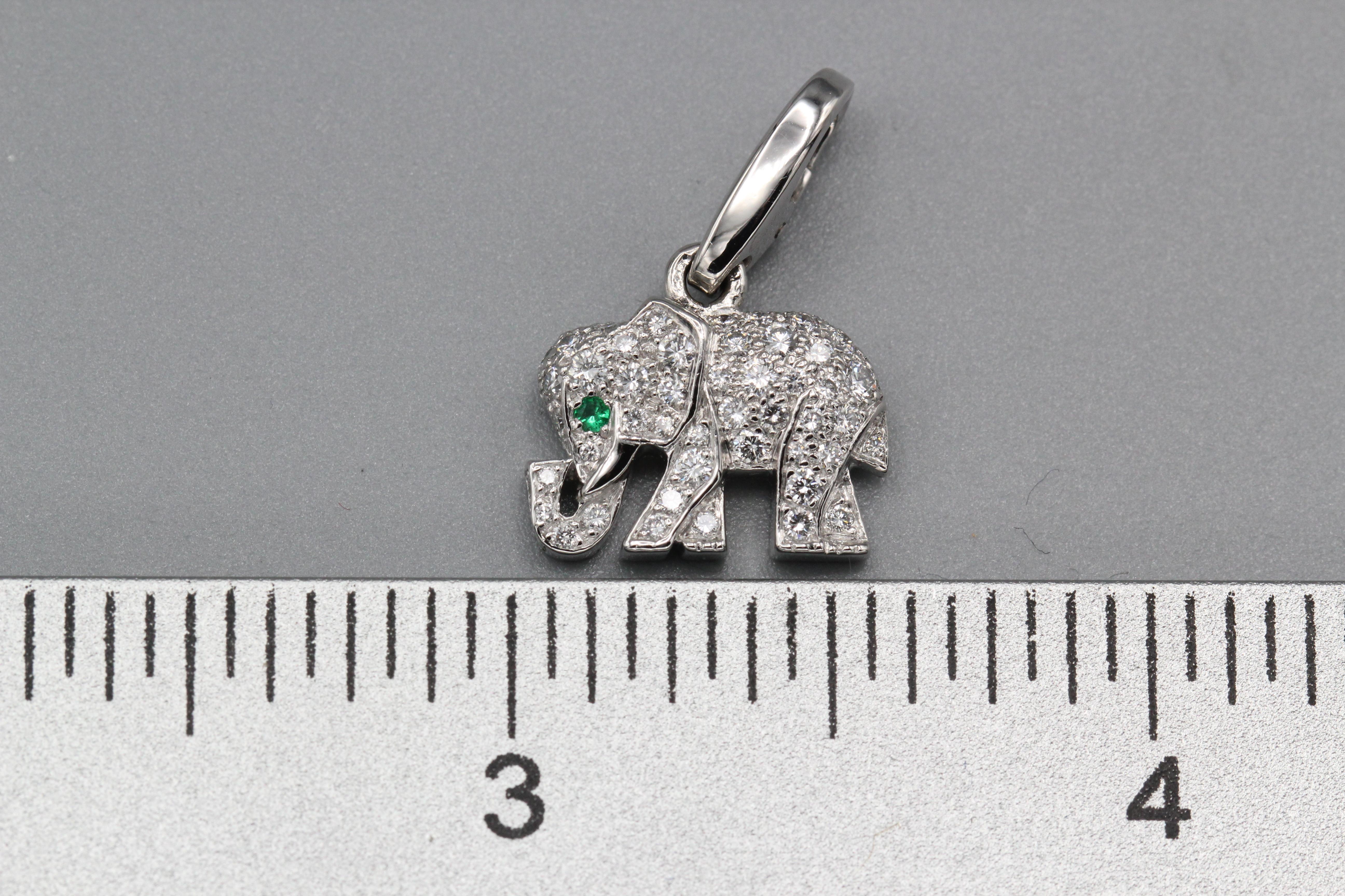 Cartier Diamond Emerald 18 Karat White Gold Elephant Charm In Good Condition In Simpsonville, SC