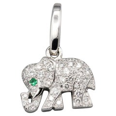 Vintage Cartier Diamond Emerald 18 Karat White Gold Elephant Charm