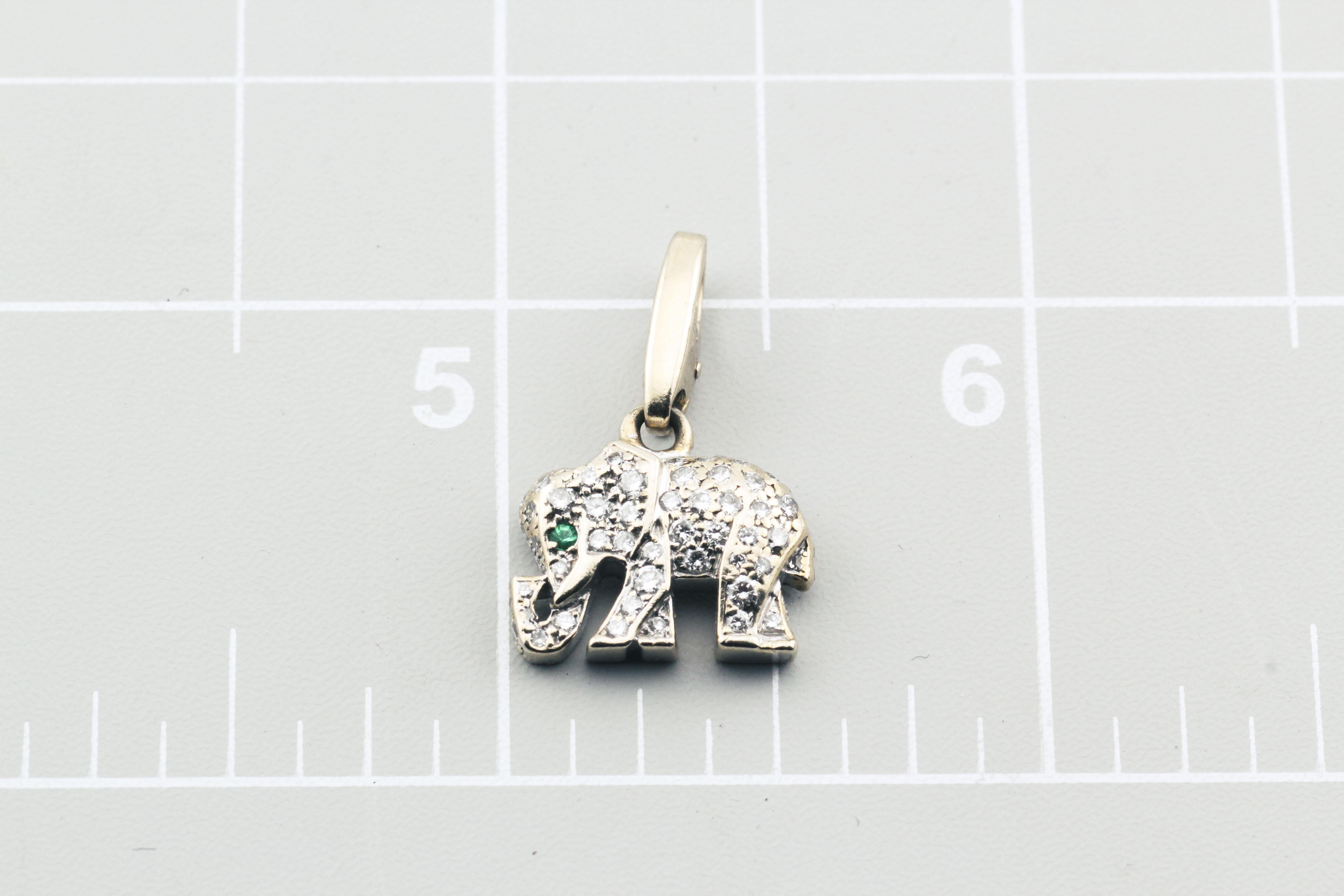 Evoke the majesty of the animal kingdom and the allure of fine jewelry with the Cartier Diamond Emerald 18 Karat White Gold Elephant Charm. This enchanting charm showcases the legendary craftsmanship of Cartier, marrying precious materials,