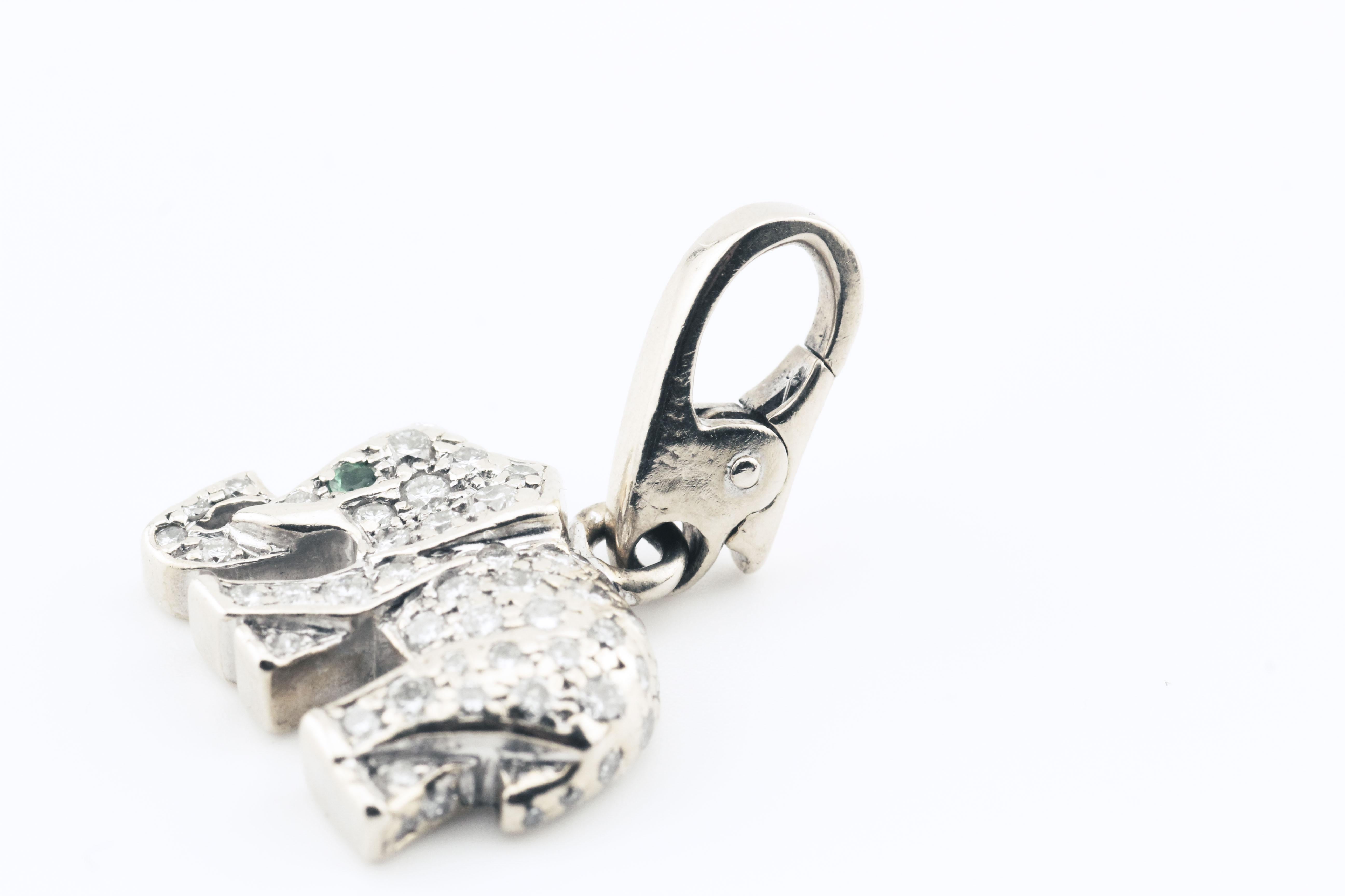 Cartier Diamond Emerald 18 Karat White Gold Elephant Charm Pendant In Good Condition In Simpsonville, SC