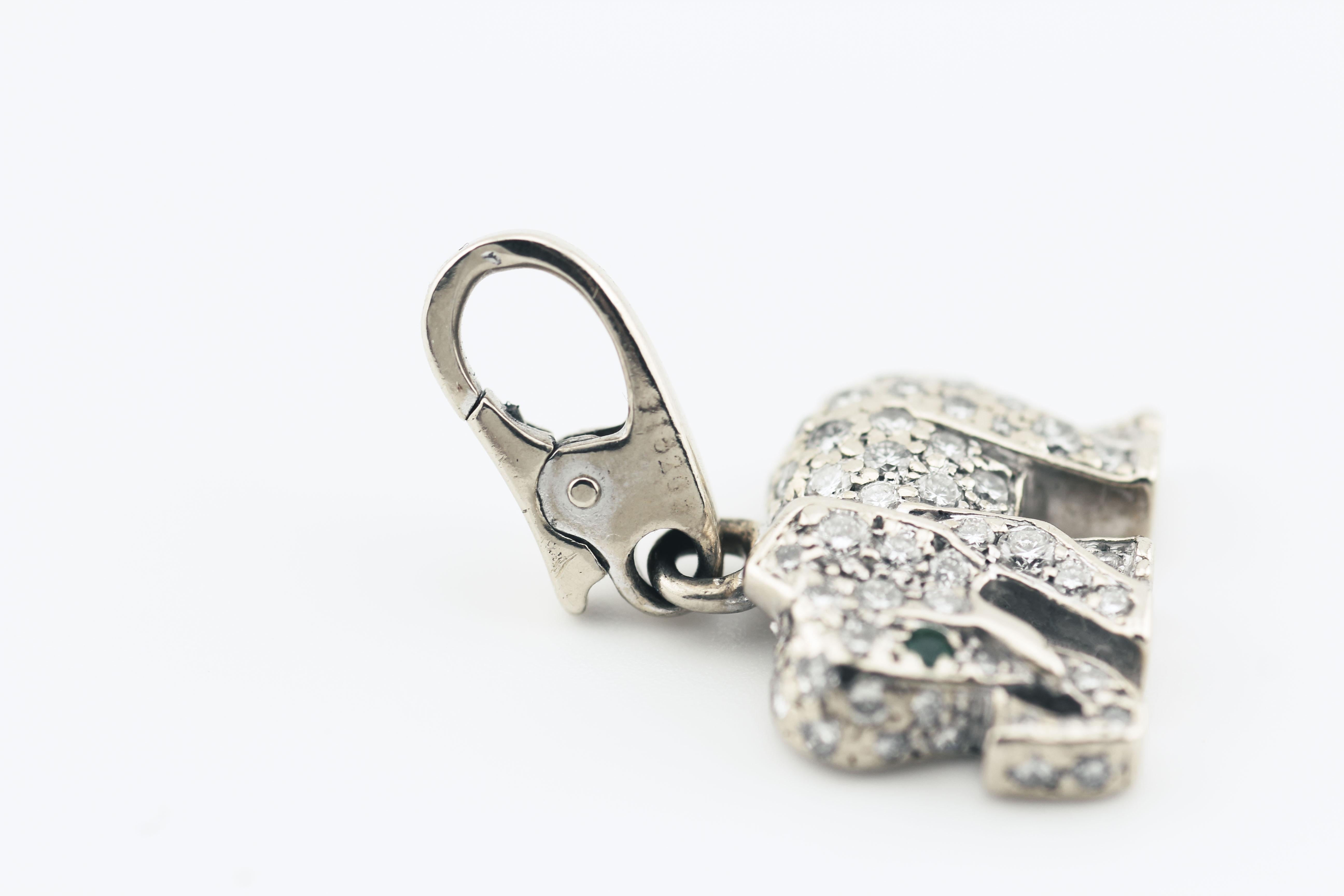 Women's or Men's Cartier Diamond Emerald 18 Karat White Gold Elephant Charm Pendant