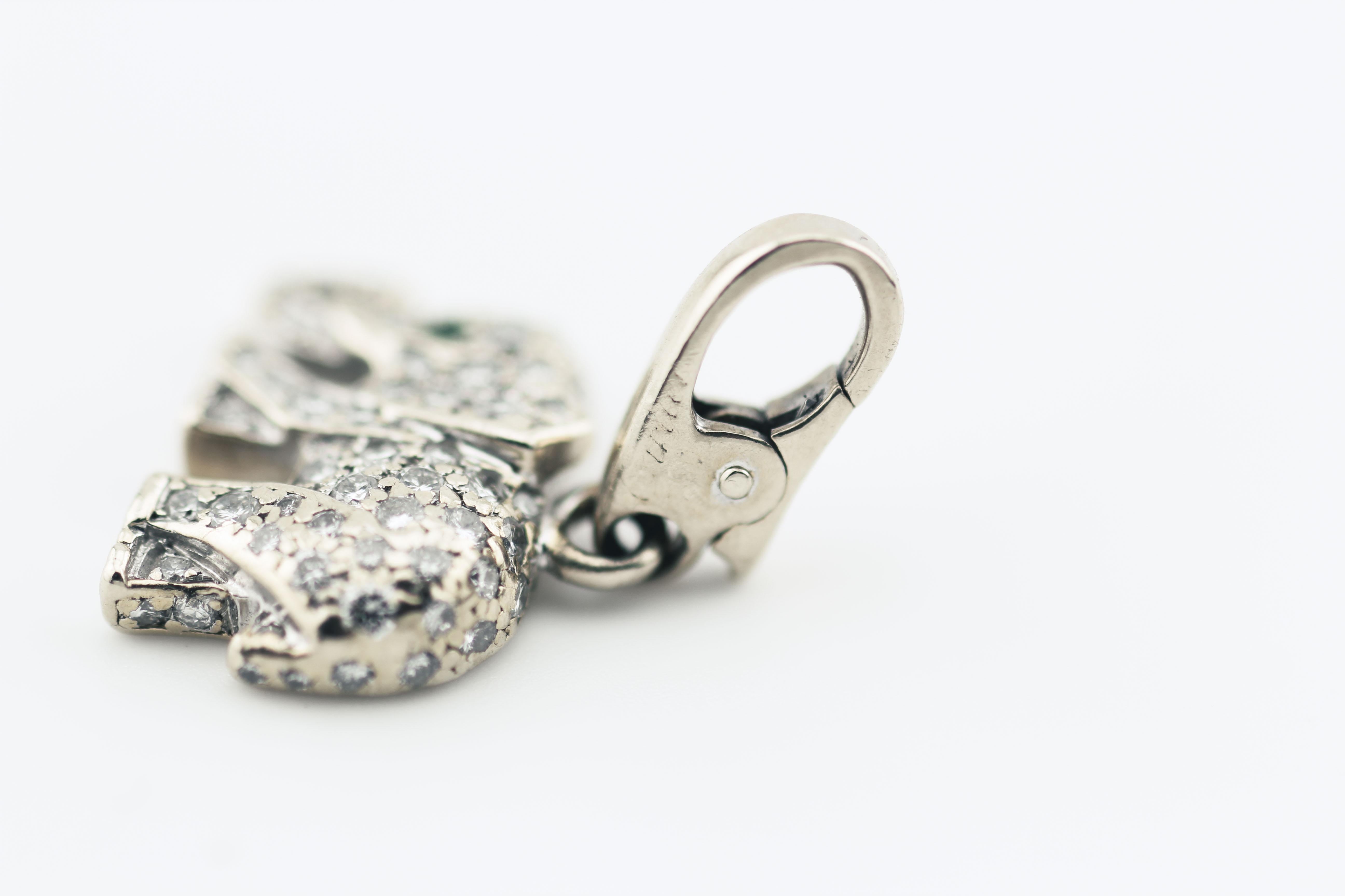 Cartier Diamond Emerald 18 Karat White Gold Elephant Charm Pendant 1