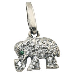 Cartier Diamond Emerald 18 Karat White Gold Elephant Charm Pendant