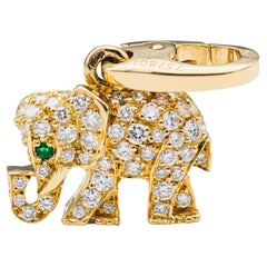 Cartier Diamond Emerald 18 Karat Yellow Gold Elephant Charm