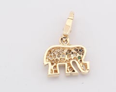 Cartier Diamond Emerald 18 Karat Yellow Gold Elephant Charm Pendant