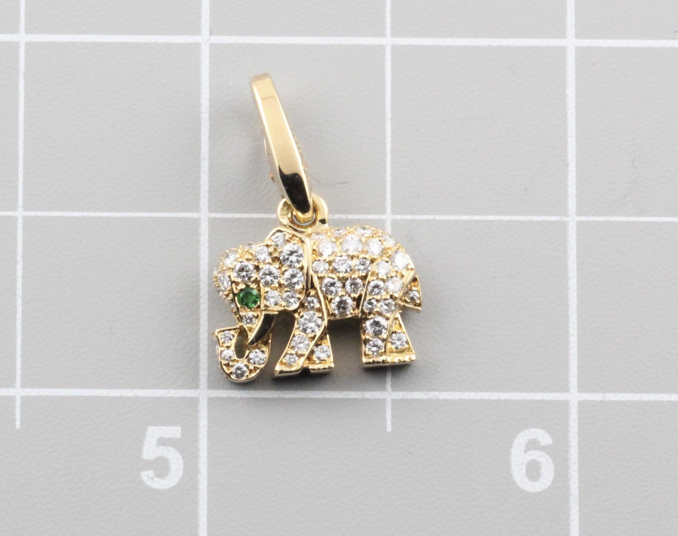 Cartier Diamond Emerald 18 Karat Yellow Gold Elephant Charm Pendant For Sale 2
