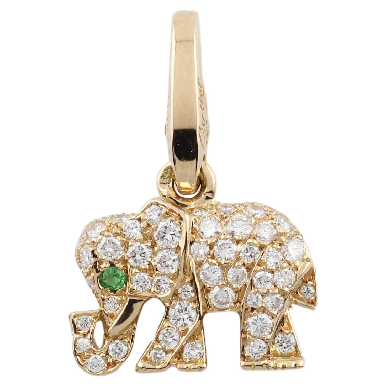 Cartier Diamond Emerald 18 Karat Yellow Gold Elephant Charm Pendant For Sale