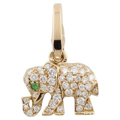Vintage Cartier Diamond Emerald 18 Karat Yellow Gold Elephant Charm Pendant