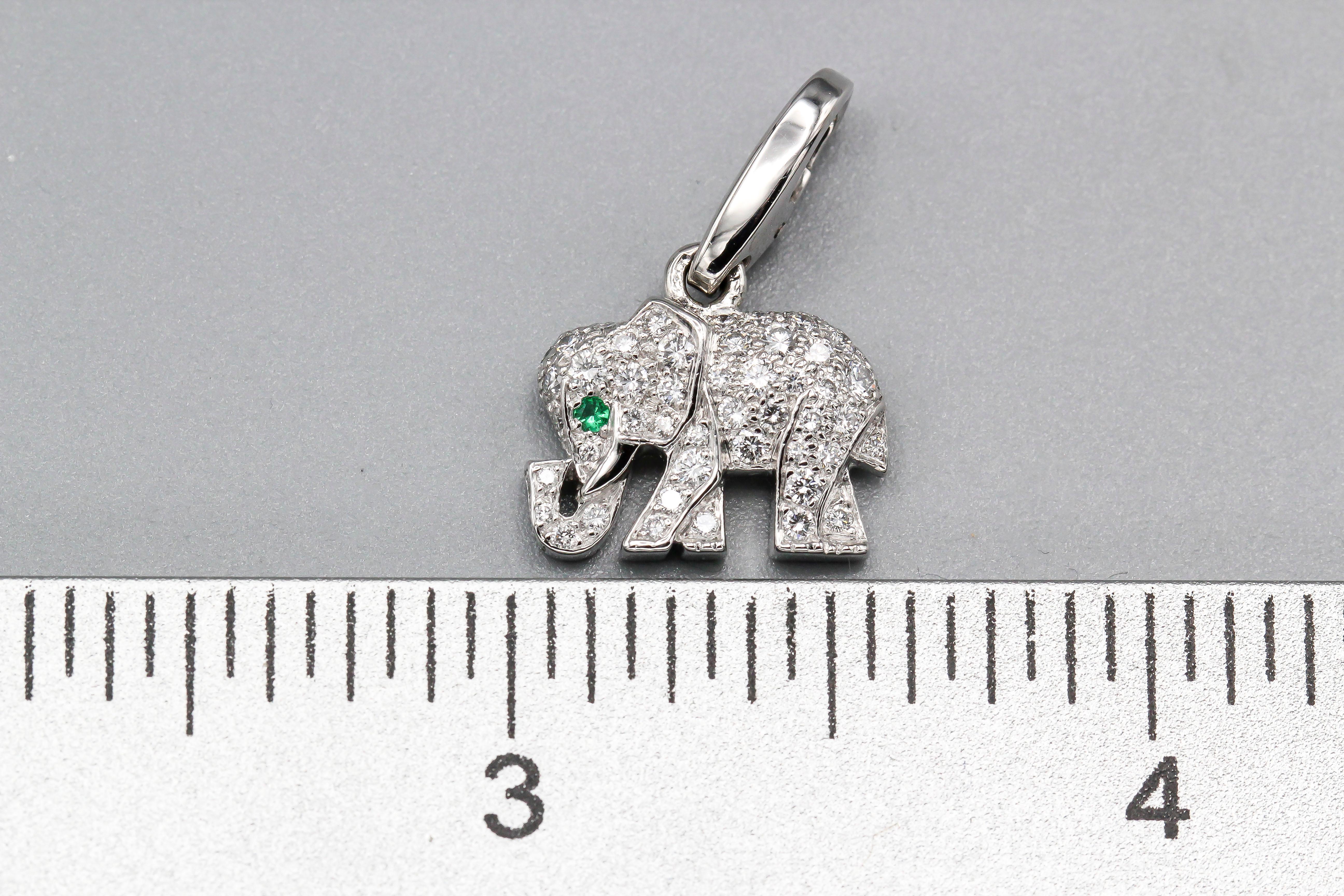 Cartier Diamond Emerald 18 Karat White Gold Elephant Charm In Excellent Condition In New York, NY